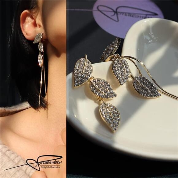 Long Gold Threader Tassel Earrings Dainty Rhinestone Crystal Butterfly Heart - Picture 5 of 7